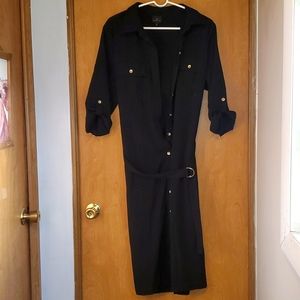 Black Button Front Sinch Waist Dress